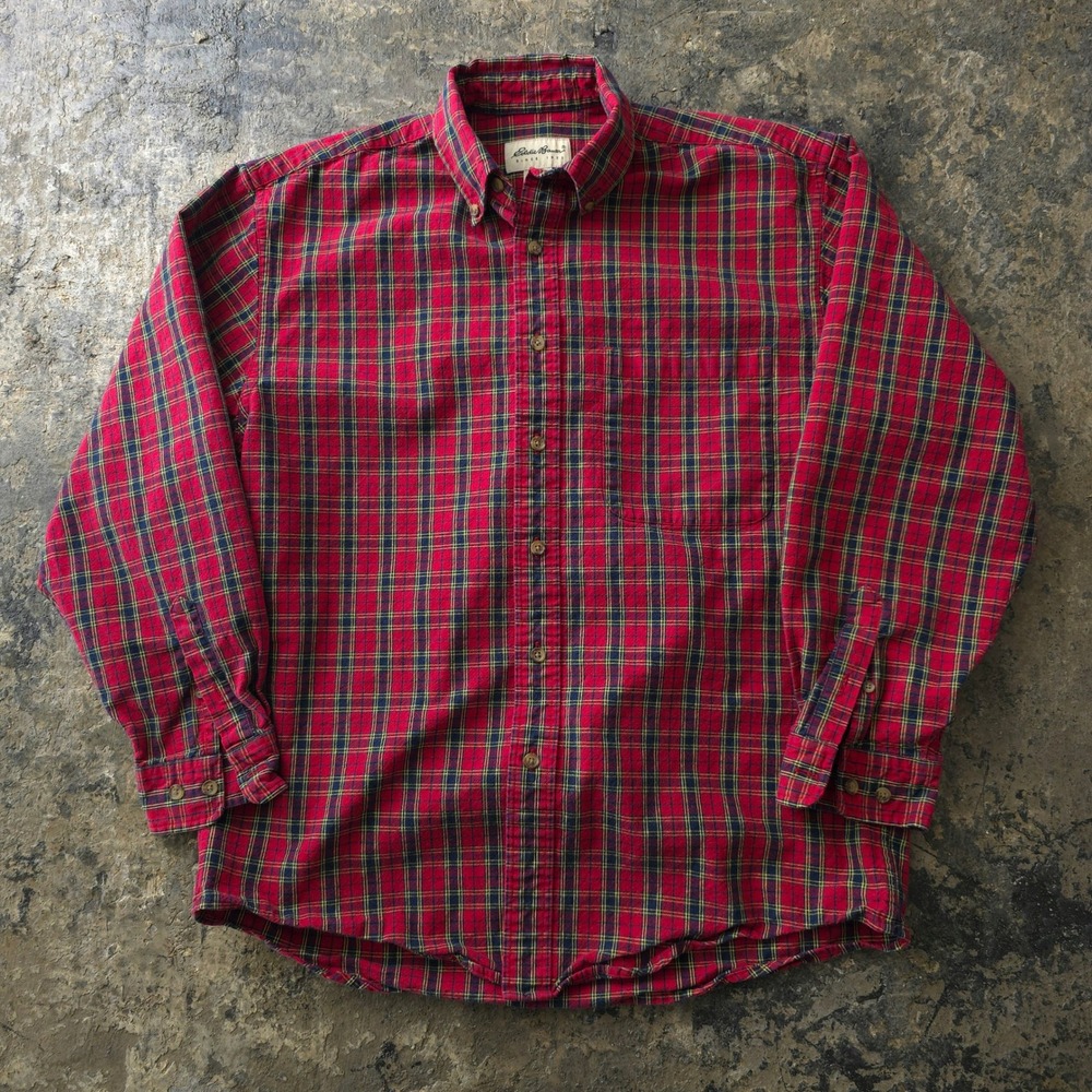 Vintage 90s Eddie Bauer Red Plaid Flannel Button Down Shirt Small Cotton